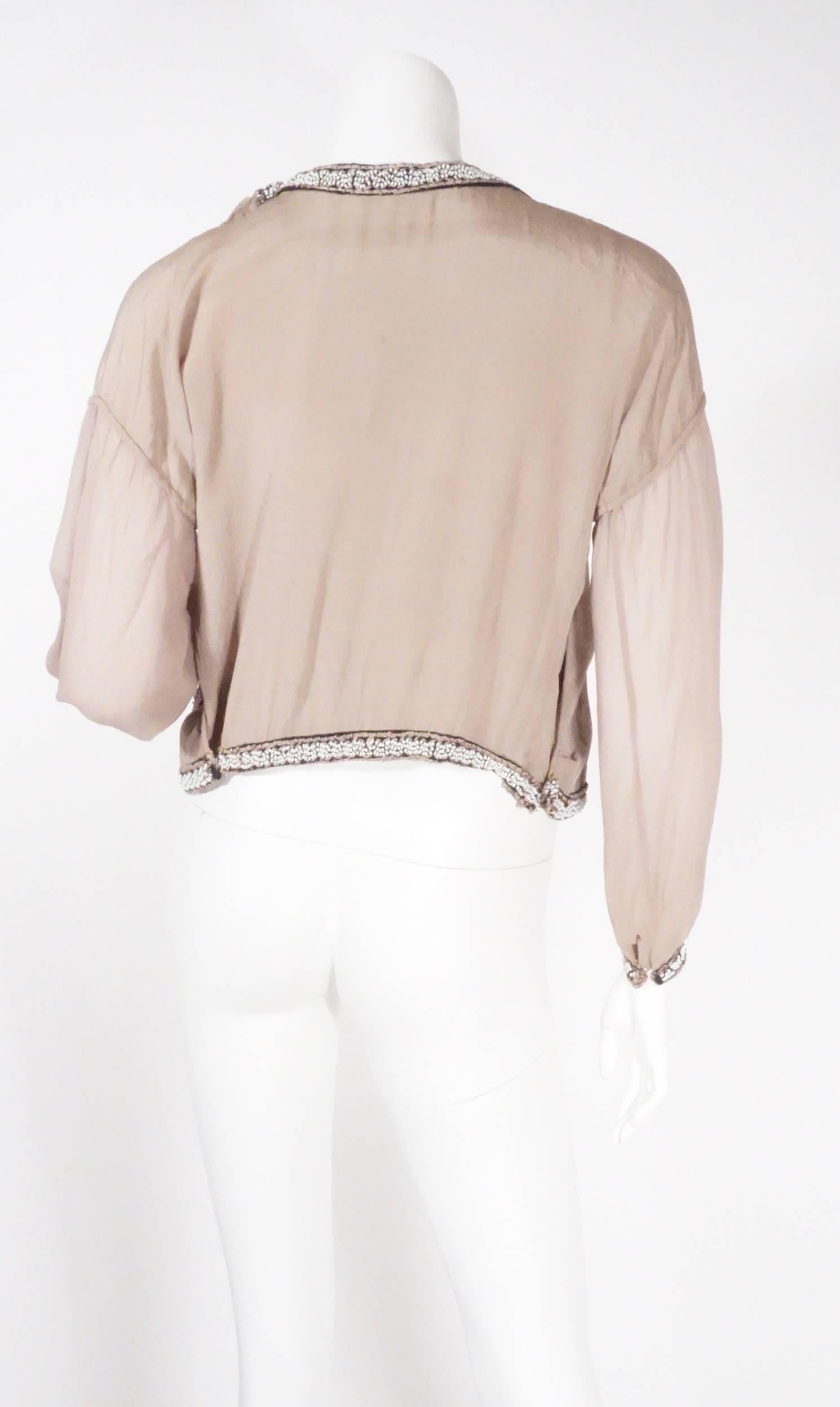 Beige 1920s Beaded Blouse