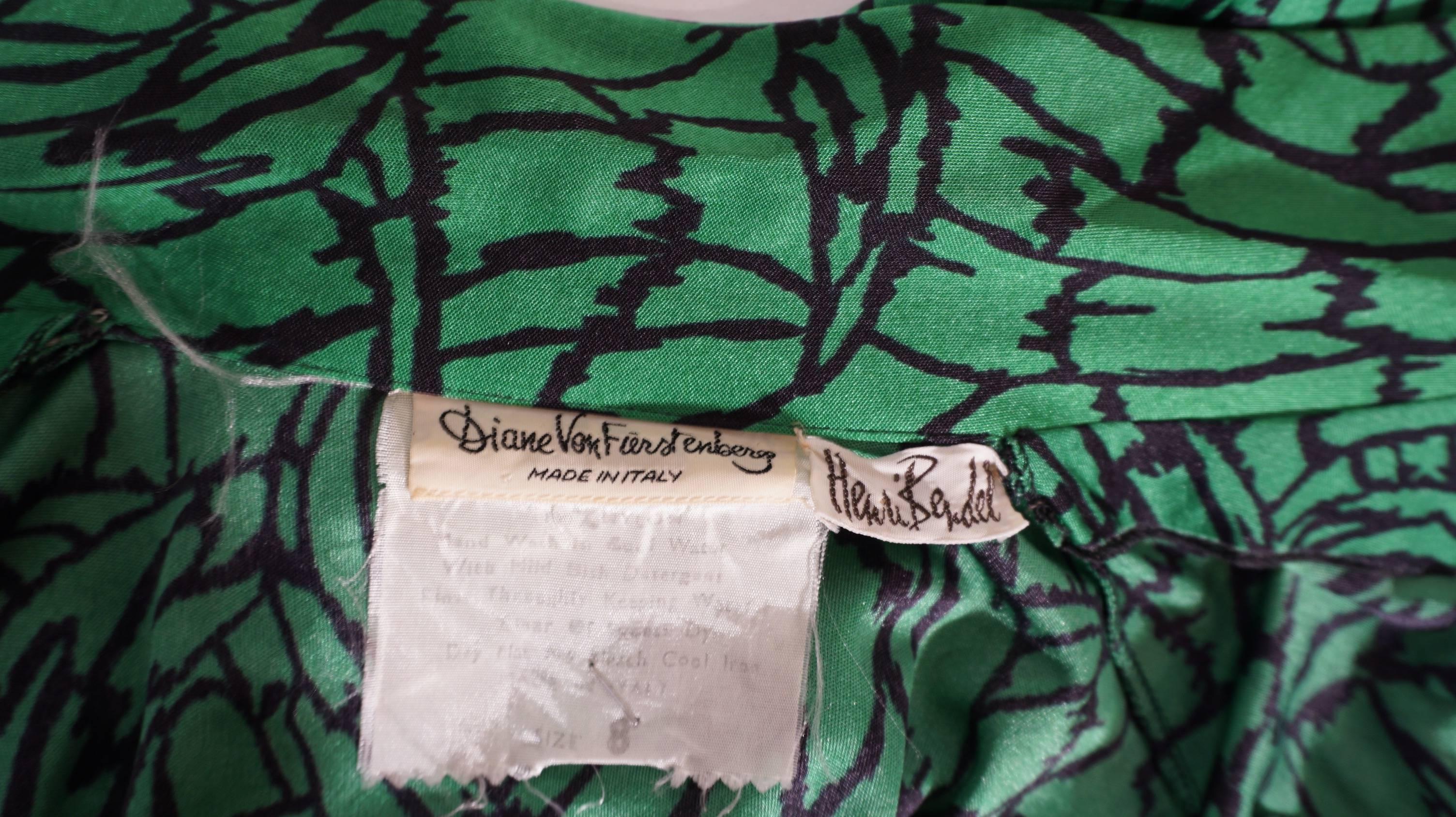 Diane Von Furstenberg Green Print Maxi Gown With Matching L/S Shirt And Tie For Sale 2