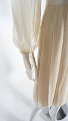 1970s Galanos Silk Chiffon Cream Pleated Dress