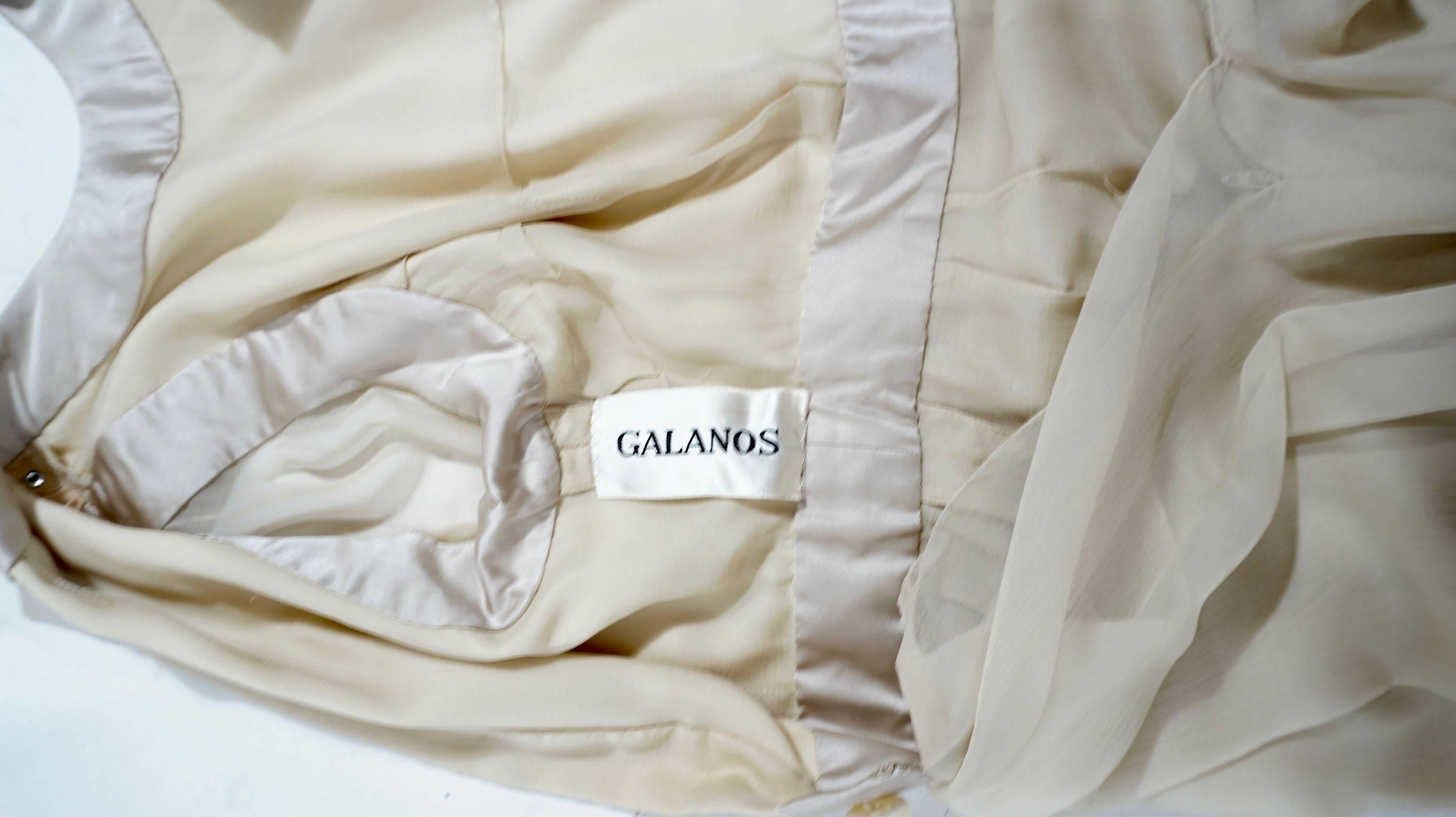 Women's 1970s Galanos Silk Chiffon Cream Pleated Dress For Sale