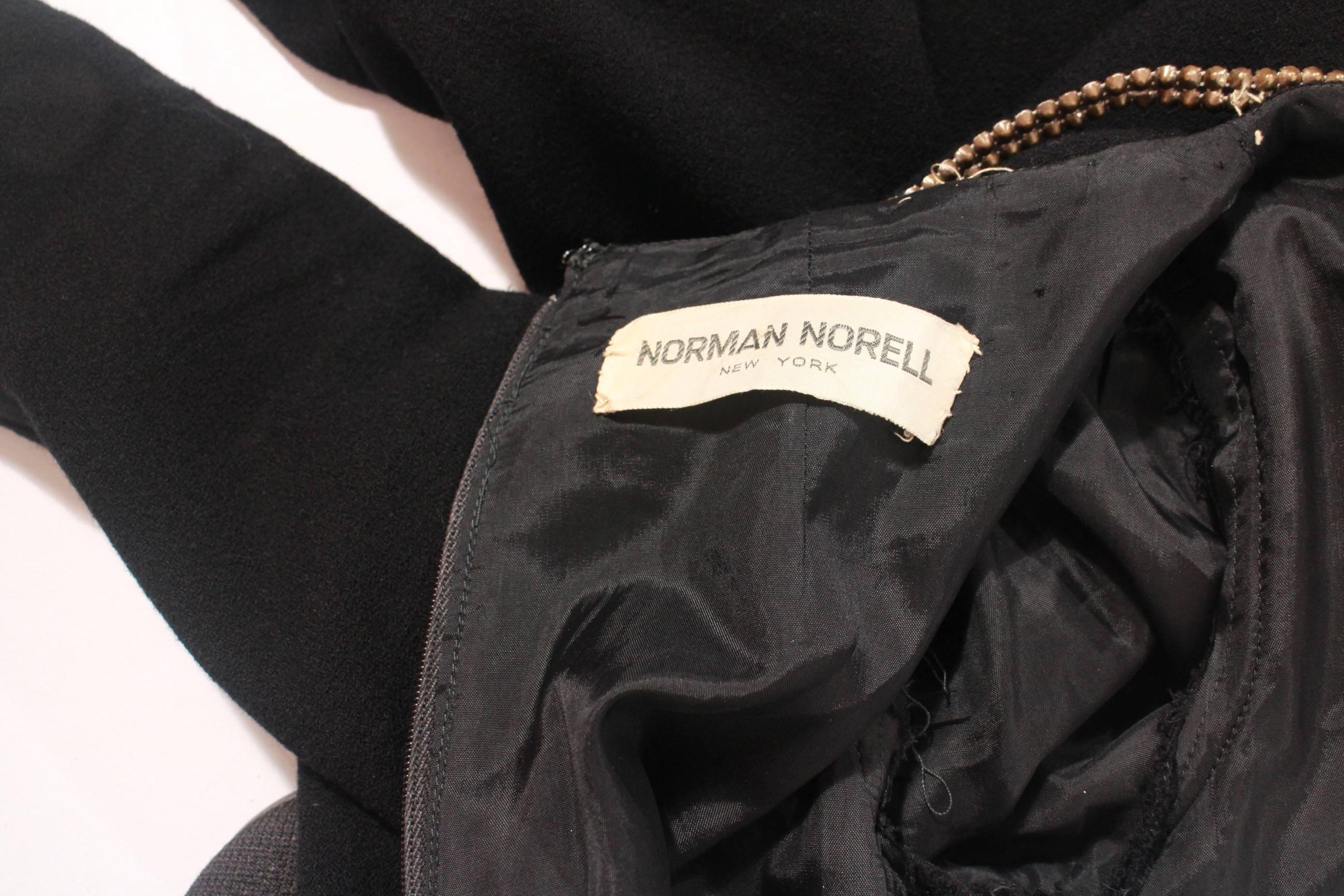 Norman Norell Black Crepe Dress with Rhinestones In Excellent Condition For Sale In New York, NY