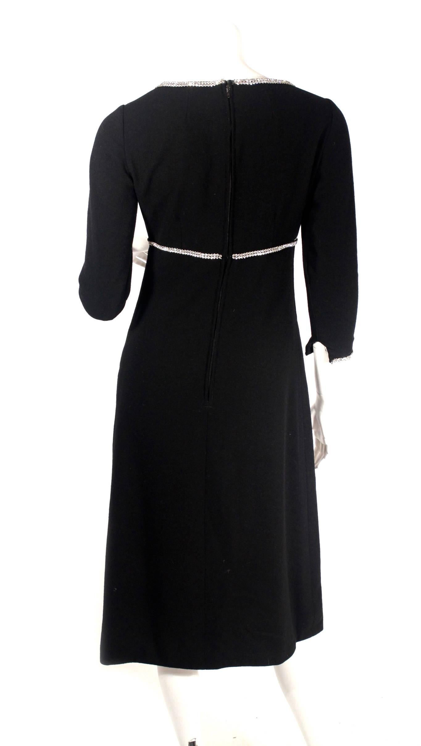 Women's Norman Norell Black Crepe Dress with Rhinestones For Sale