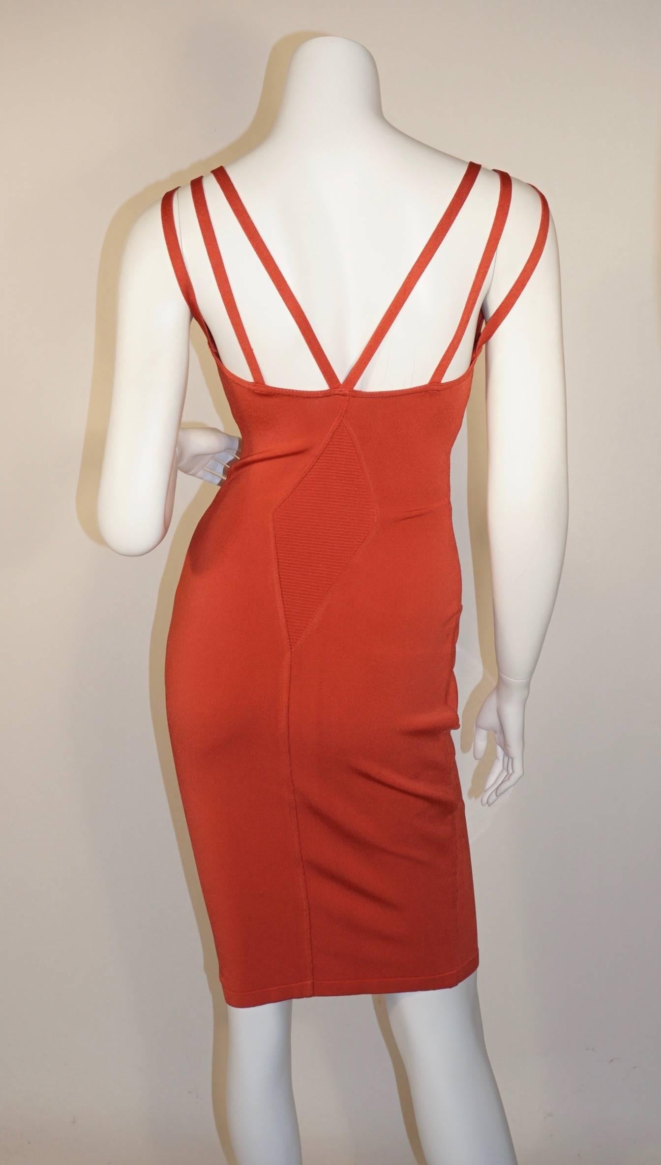 1990s Coral Bodycon Alaia Dress In Good Condition For Sale In New York, NY