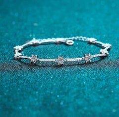 Pulsera de plata de ley 925 con diseño de estrella, pulsera minimalista con moissanita.