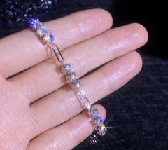 925 Sterling Silver Silver Link Bracelet For Women Simple Moissanite Bracelet.