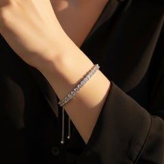 Simple Moissanite Adjustable Bracelet 925 Sterling Silver Tennis Chain Bracelet.