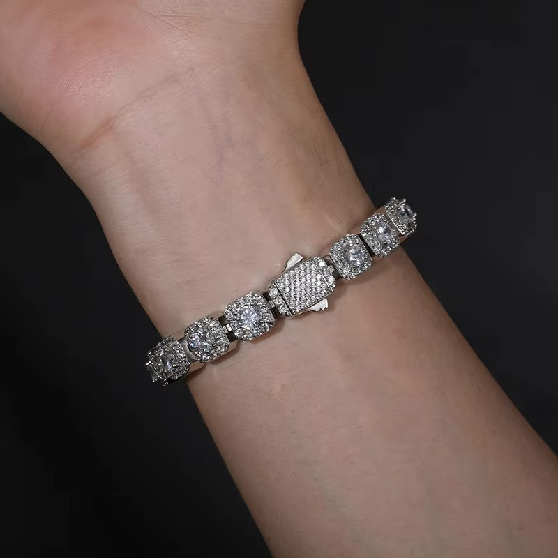Pulsera cuadrada de moissanita para mujer. Pulsera sencilla de plata de ley 925