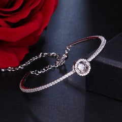 925 Sterling Silver Round Design Bracelet Minimalist Moissanite Tennis Bracelet