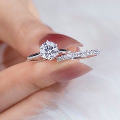 Moissanite Solitare And Eternity Band Ring 925 Sterling Silver Anniversary Ring
