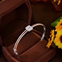 925 Sterling Silver Bangle Bracelet For Her Elegant Moissanite Bracelet Gift.