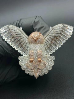 925 Sterling Silver Moissanite Owl Brooch Beautiful Gift For Wedding