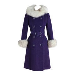 Vintage 1960's Purple Wool Fox Trim Coat