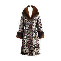 Lilli Ann Retro 1960's Leopard Print Fur Trim Coat