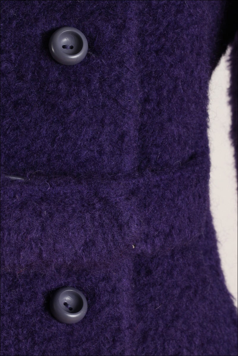 Women's Vintage 1960's Purple Wool Fox Trim Coat