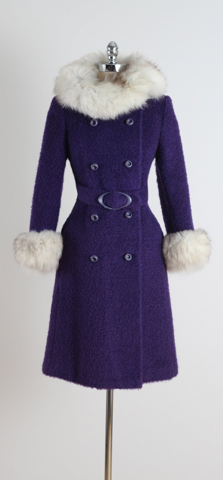 Vintage 1960's Purple Wool Fox Trim Coat 4