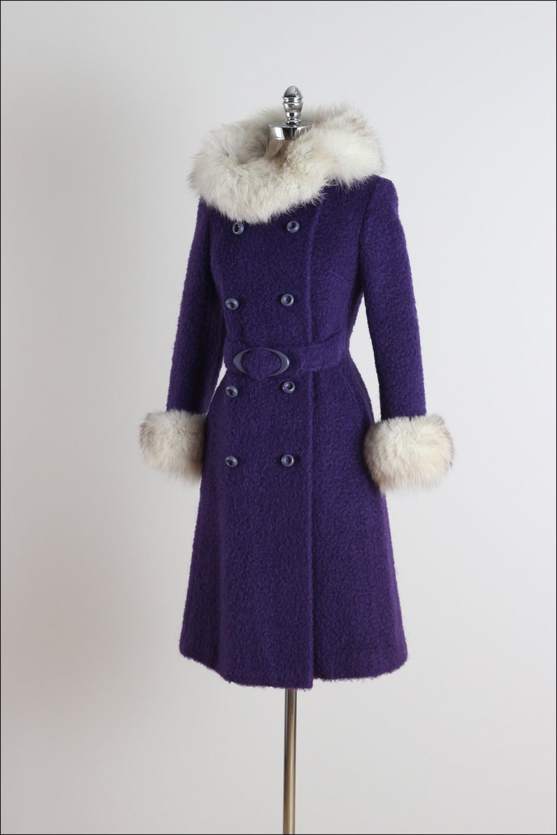Vintage 1960's Purple Wool Fox Trim Coat In Excellent Condition In Hudson on the Saint Croix, WI