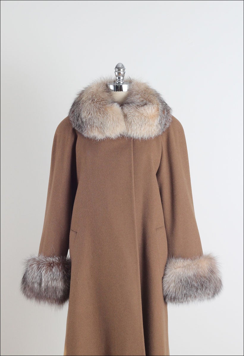 Vintage 1980's Camel Hair Fox Fur Deadstock Coat