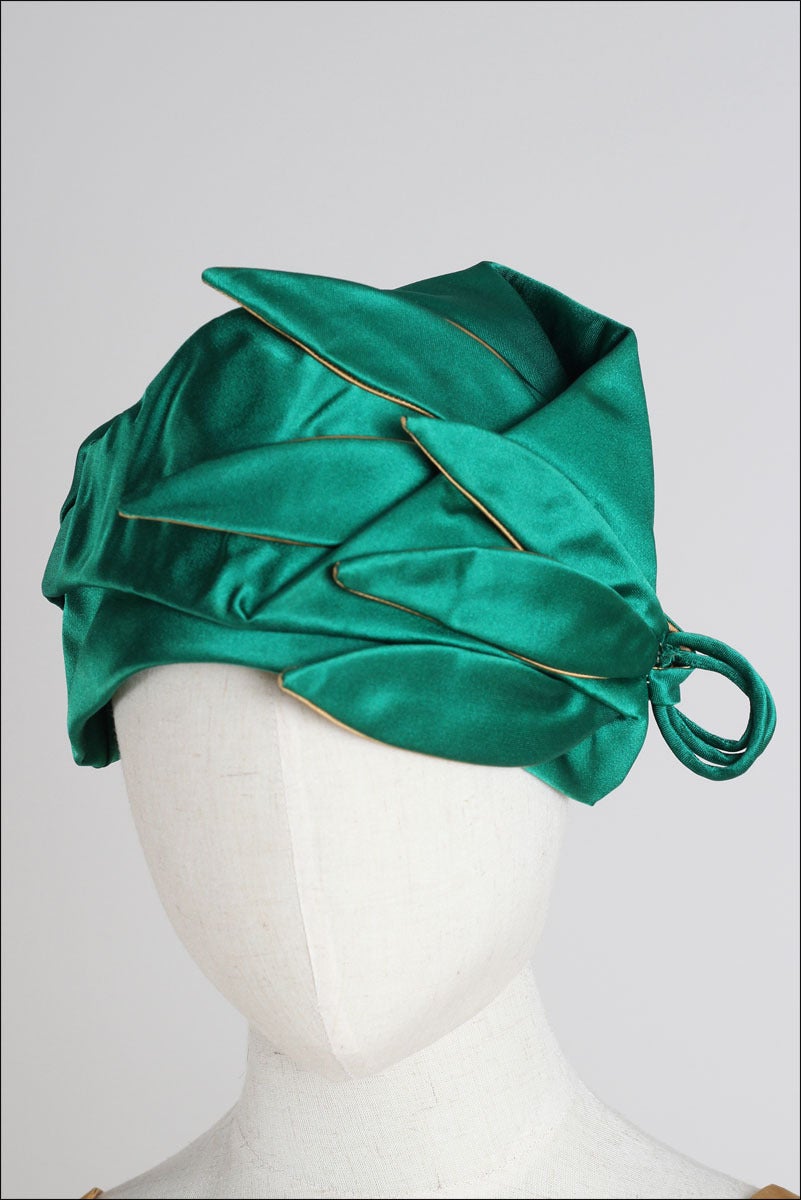 Women's Vintage 1940s Green Gold Satin Dress Jacket & Hat