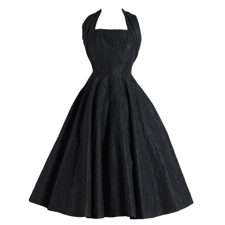 Vintage 1950's Suzy Perette Metallic Halter Dress For Sale
