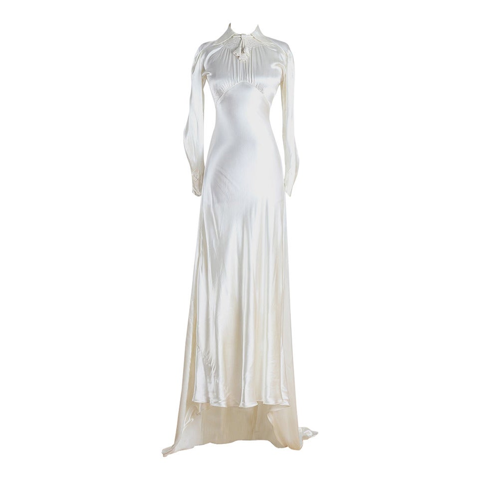 1930's Silk Satin Bell Tassel Wedding Dress