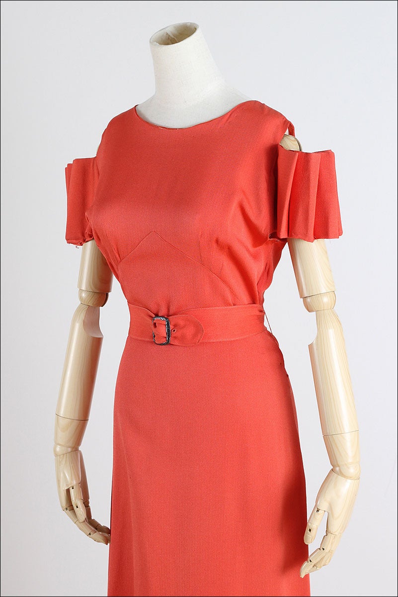 Women's Vintage 1930's Burnt Sienna Rayon Crepe Dress