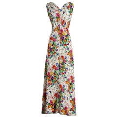 Vintage 1930's Floral Silk Crepe Plunge Back Dress