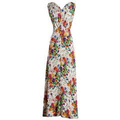 1930
s Floral Silk Crepe Plunge Back Dress
