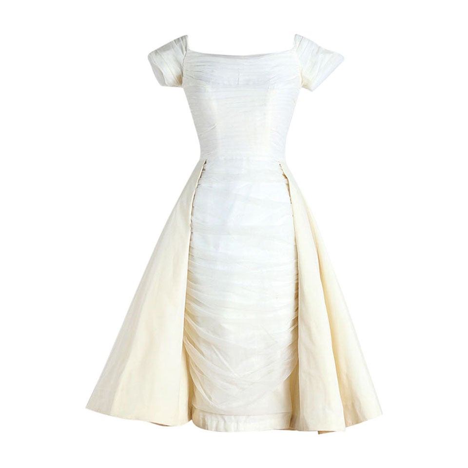 1950s Miss Kane Shirred Chiffon Cocktail Dress
