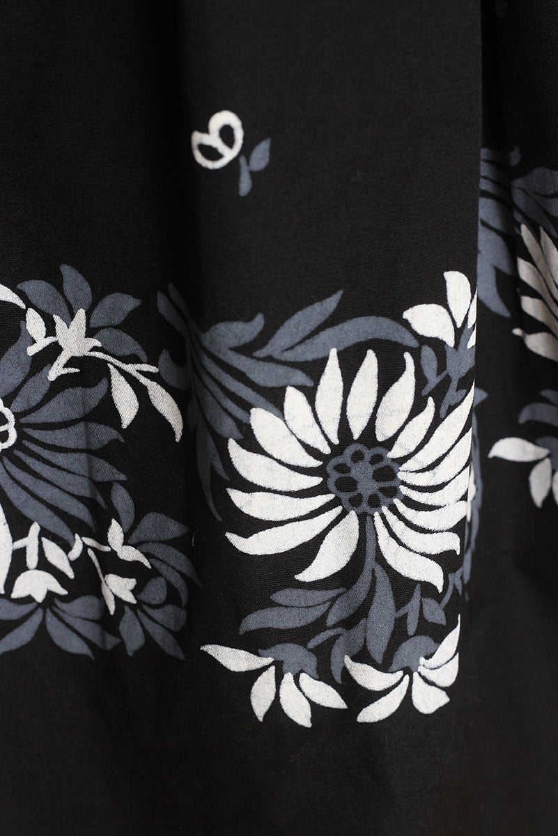 1950s Black Brushed Cotton Daisy Print Dress In Excellent Condition In Hudson on the Saint Croix, WI