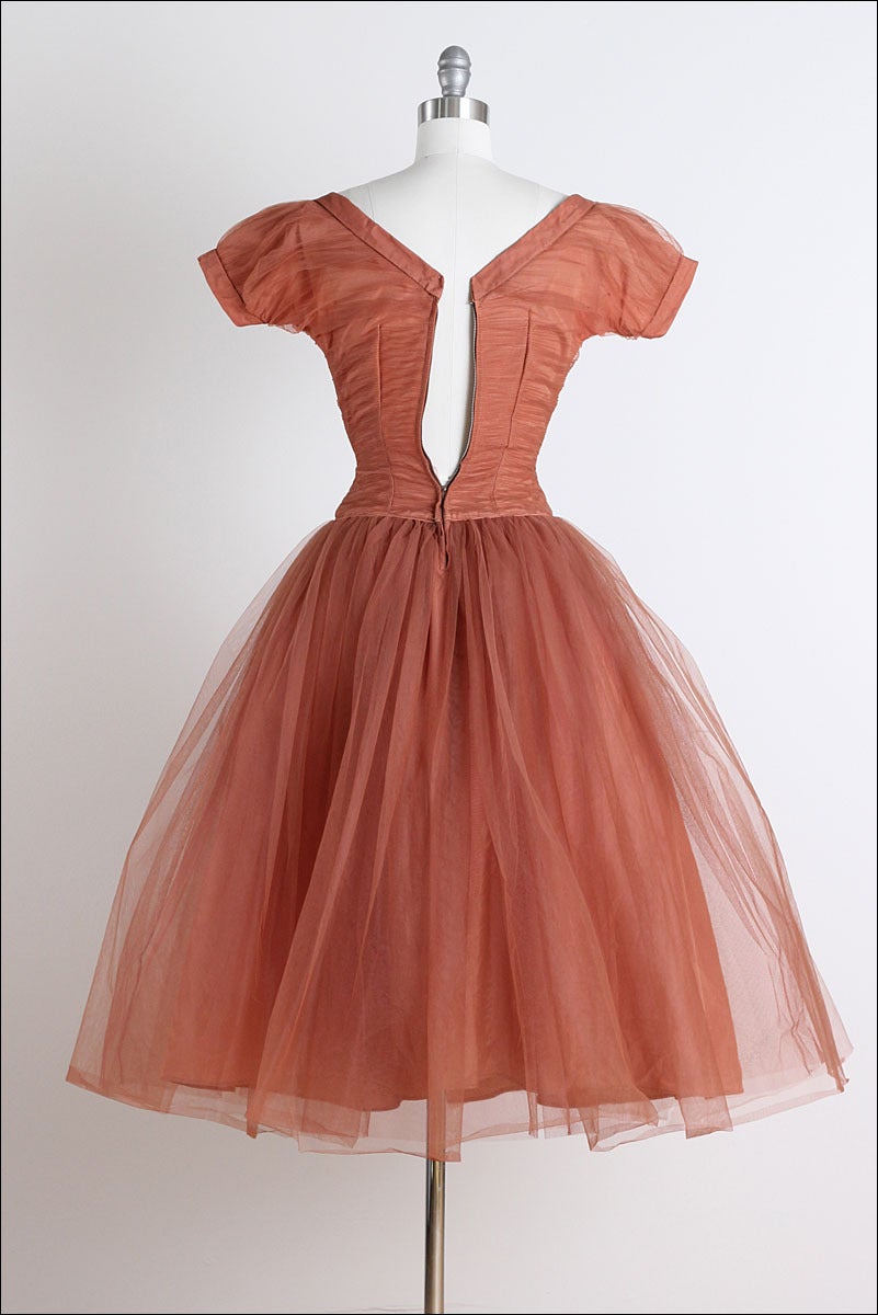 1950s Emma Domb Bronzed Tulle Dress For Sale 1