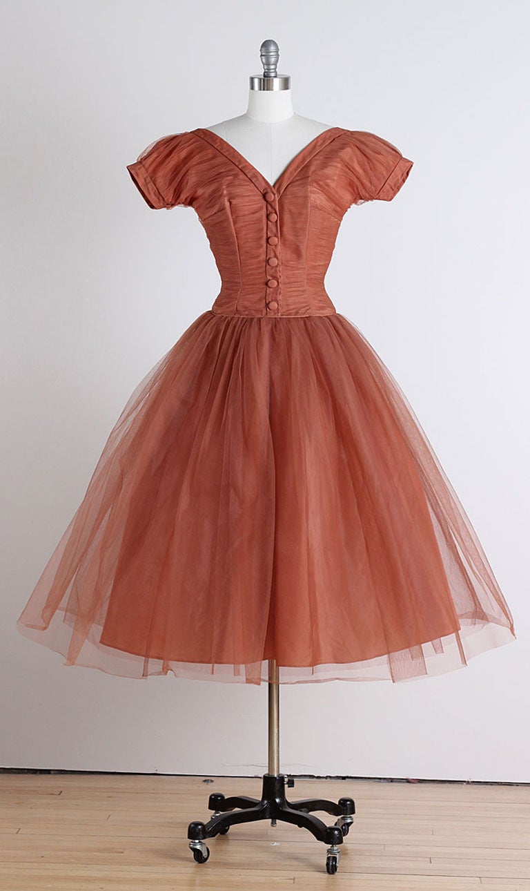 1950s Emma Domb Bronzed Tulle Dress For Sale 3