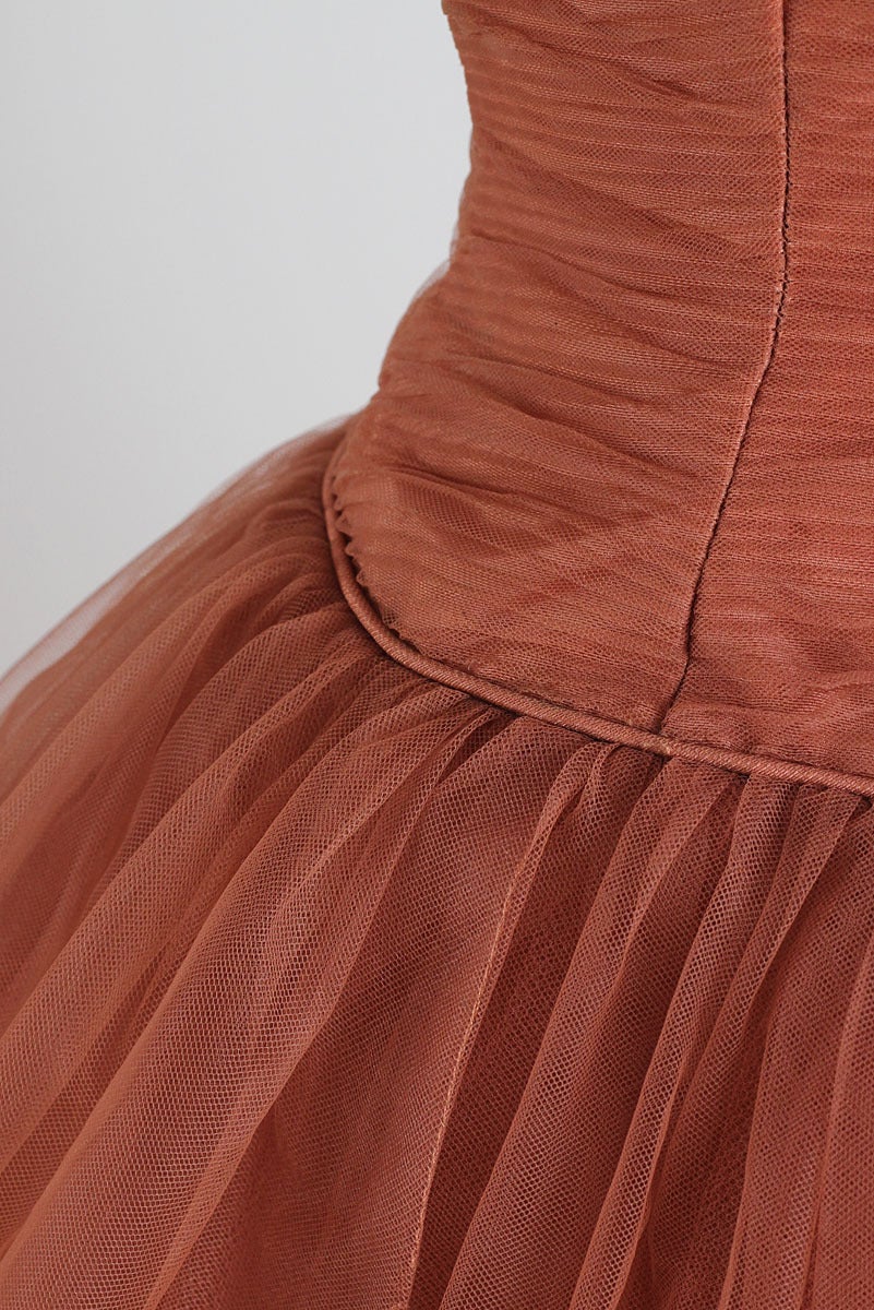 1950s Emma Domb Bronzed Tulle Dress In Excellent Condition For Sale In Hudson on the Saint Croix, WI