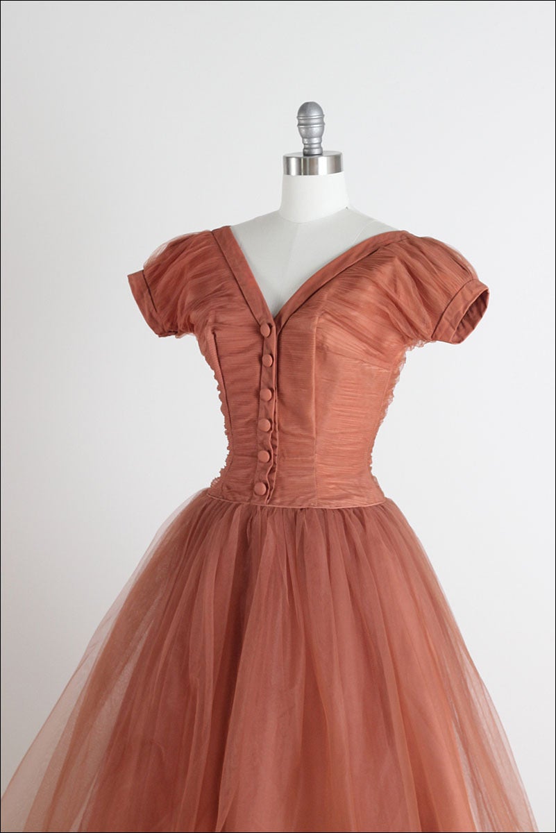 Women's 1950s Emma Domb Bronzed Tulle Dress For Sale