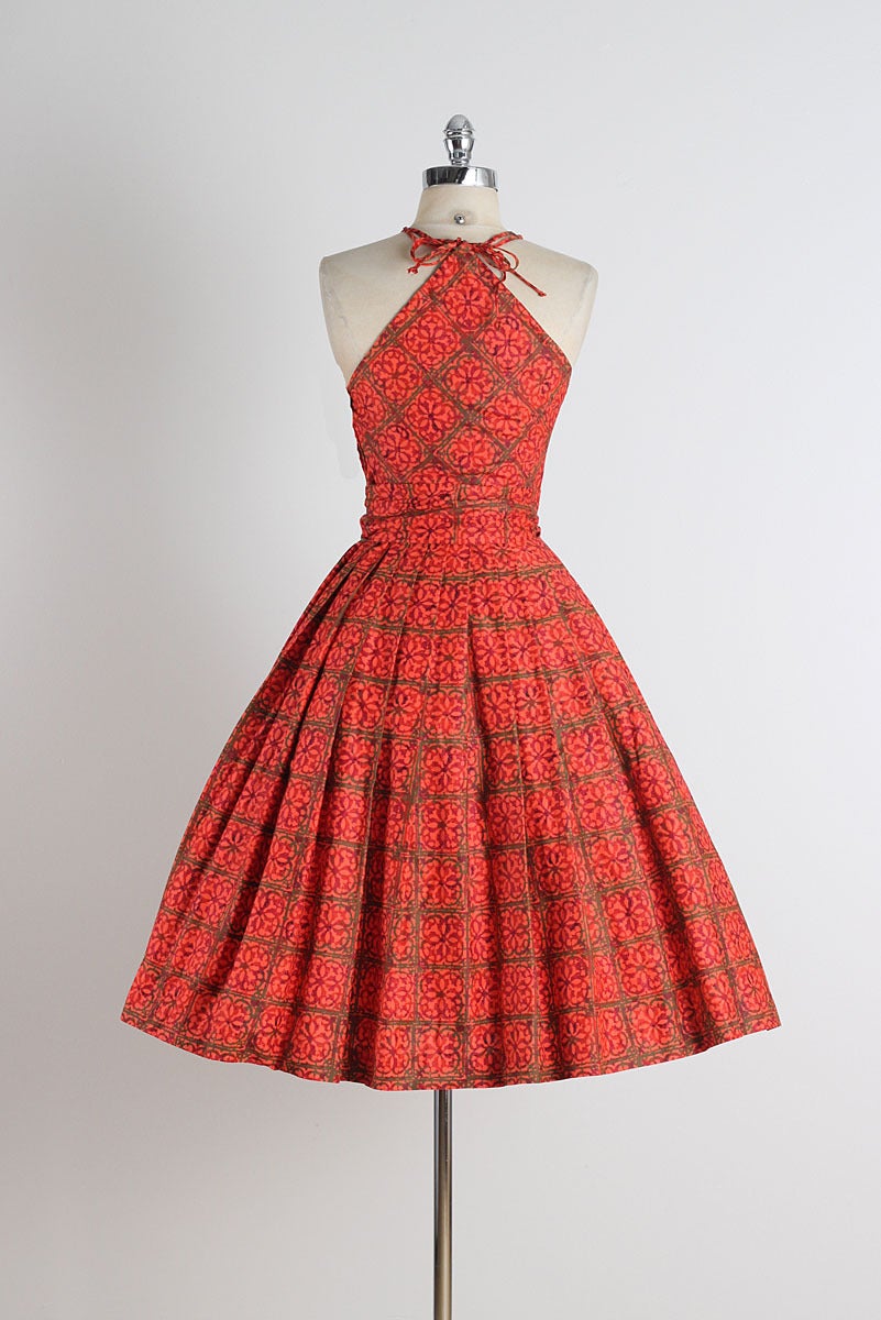 1950s Joan Miller Triangle Halter Polished Cotton Dress In Excellent Condition For Sale In Hudson on the Saint Croix, WI