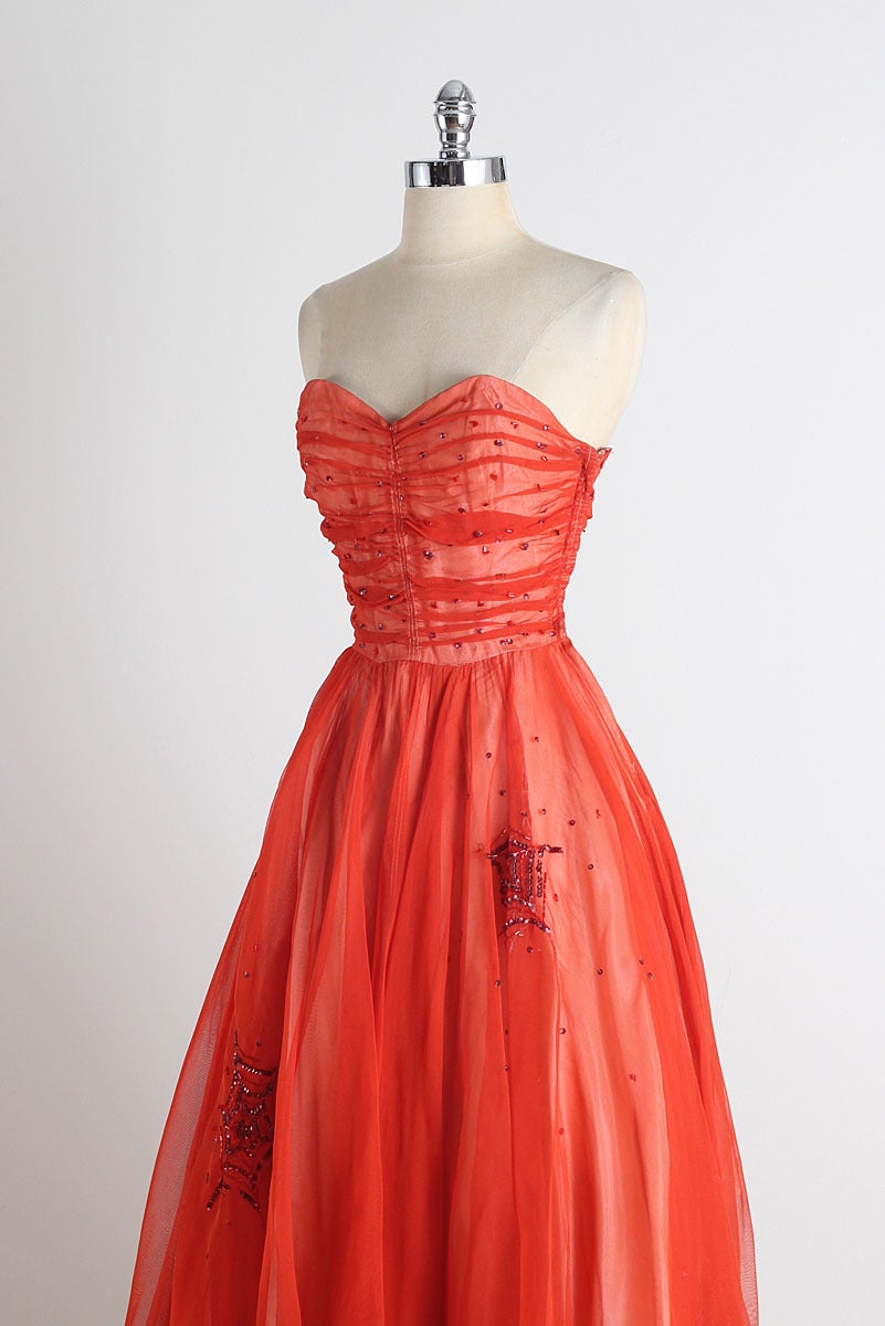 Women's 1950s Gothe Spiderweb Red Tulle Sequins Dress