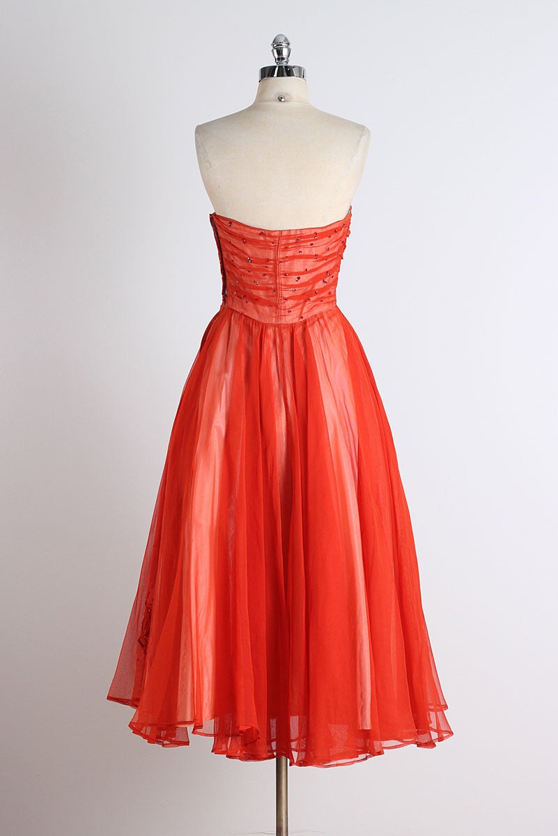 1950s Gothe Spiderweb Red Tulle Sequins Dress 2