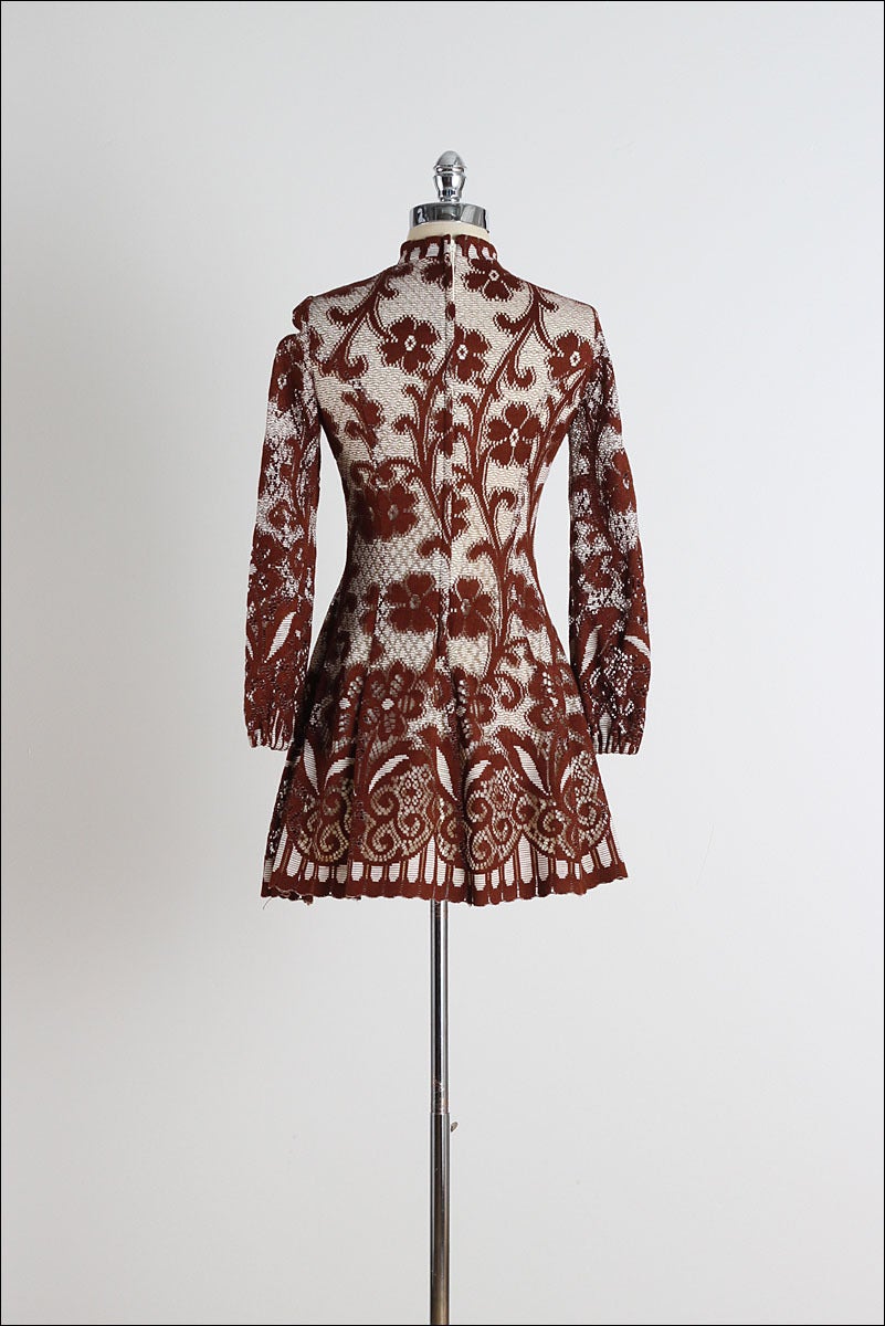 1960s Ceci Macrame Lace Cutwork Mini Dress 1