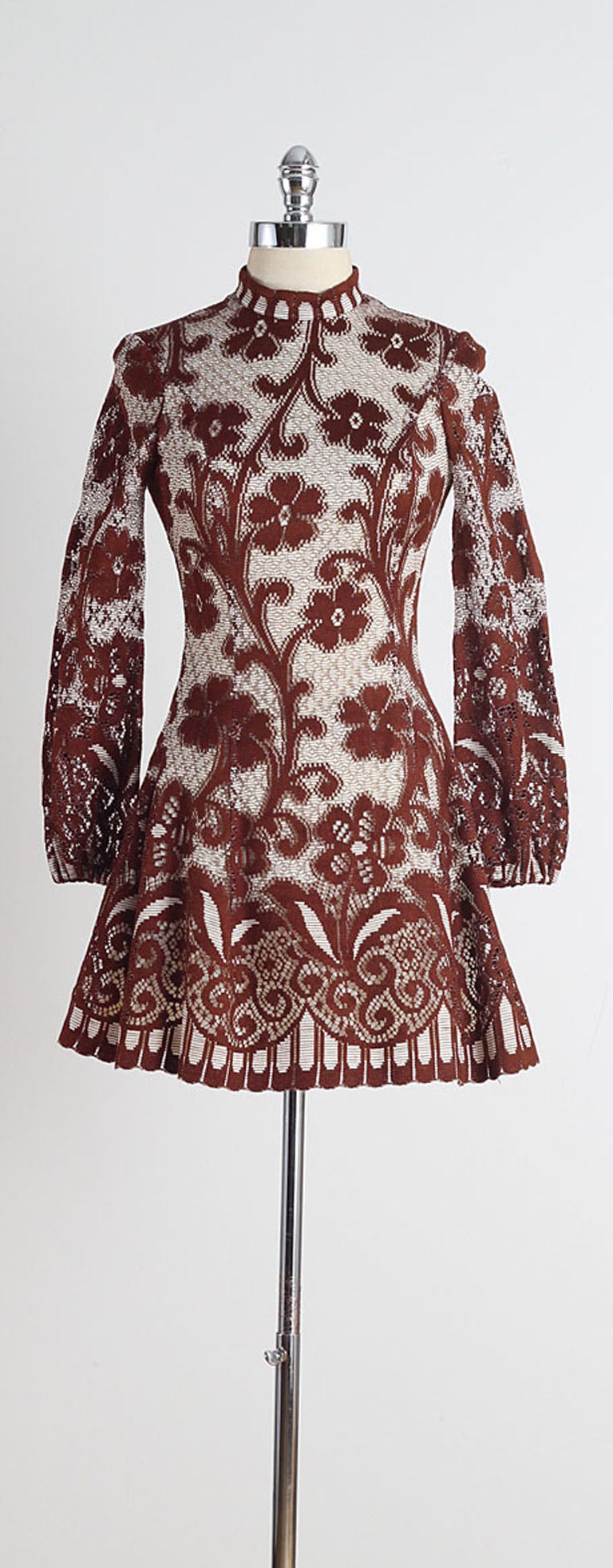 1960s Ceci Macrame Lace Cutwork Mini Dress 3