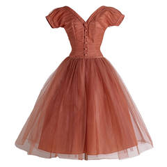 1950s Emma Domb Bronzed Tulle Dress