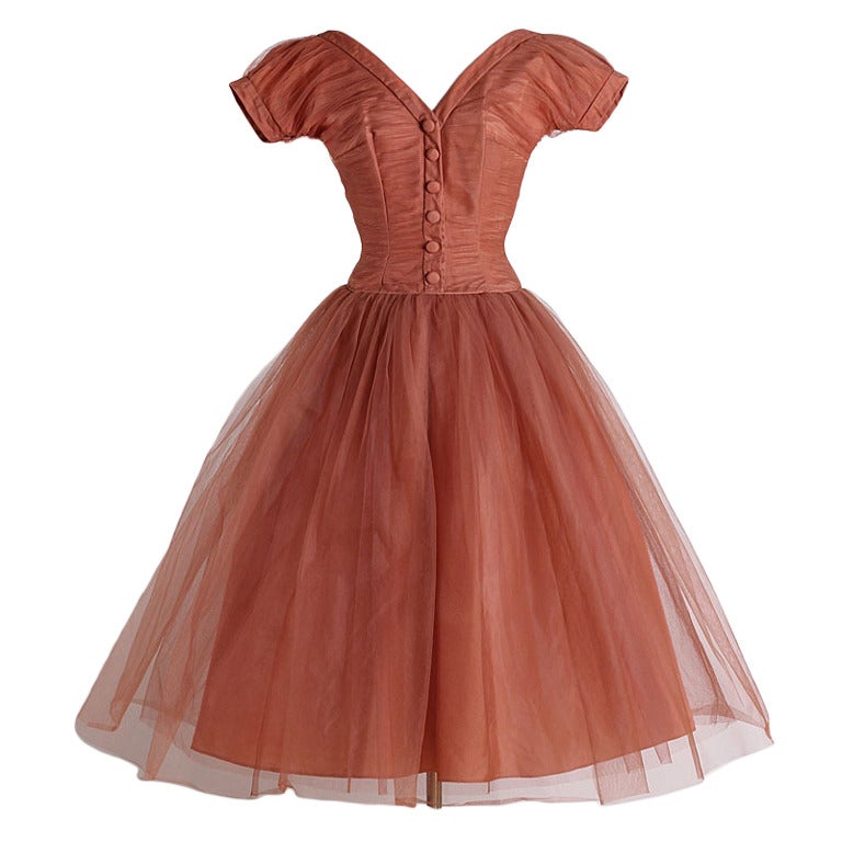 1950s Emma Domb Bronzed Tulle Dress For Sale