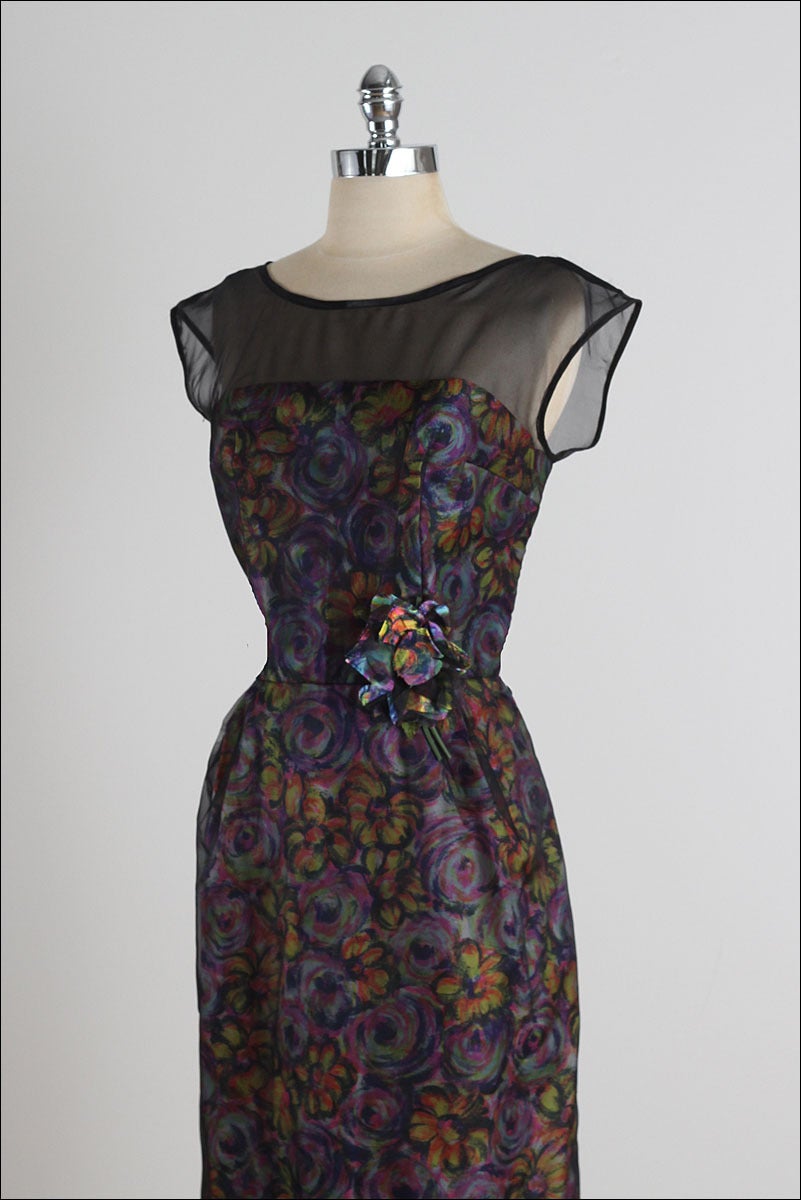 1950's Floral Illusion Cocktail Dress 1