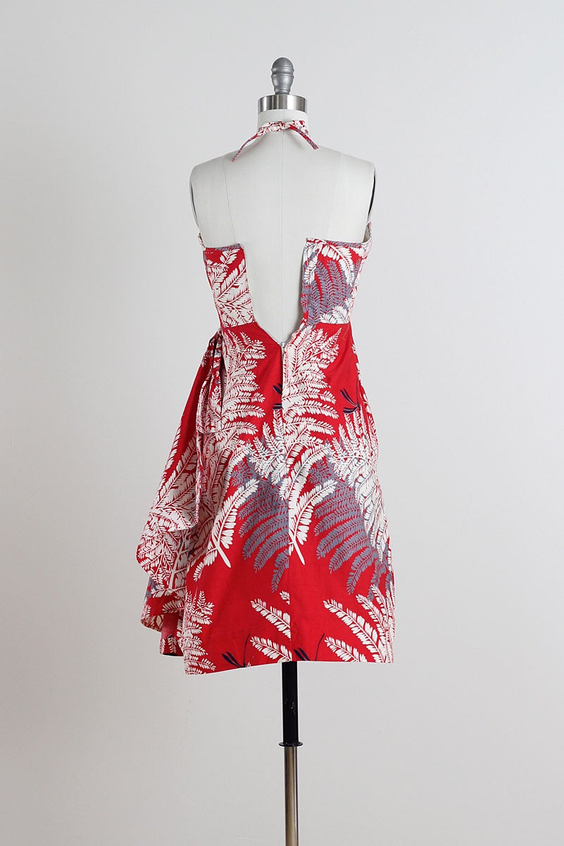 1950s Dragonfly Ferns Hawaiian Sarong Dress For Sale 1