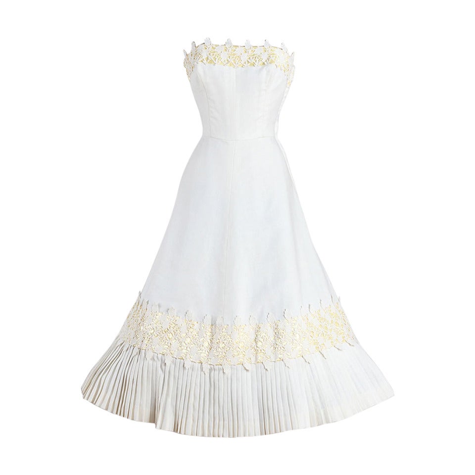 1950s Harvey Berin Linen Lace Strapless Dress For Sale