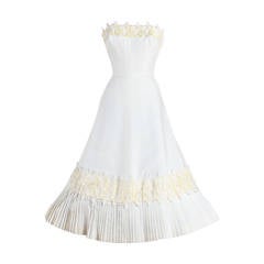 1950s Harvey Berin Linen Lace Strapless Dress