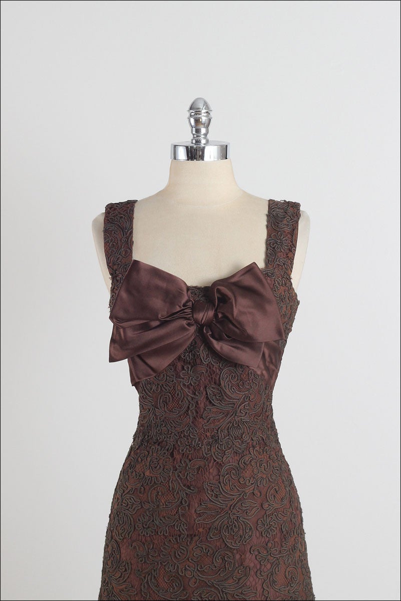 1950s Chocolate Brown Soutache Trimmed Cocktail Dress