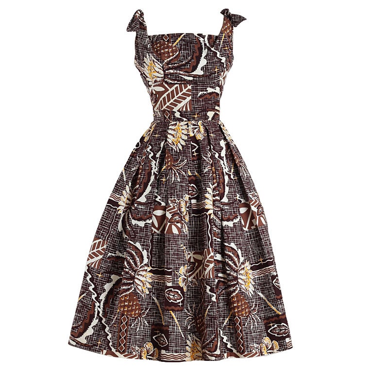1950s Liberty House Tiki Print Hawaiian Dress
