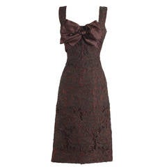 1950s Chocolate Brown Soutache Trimmed Cocktail Dress