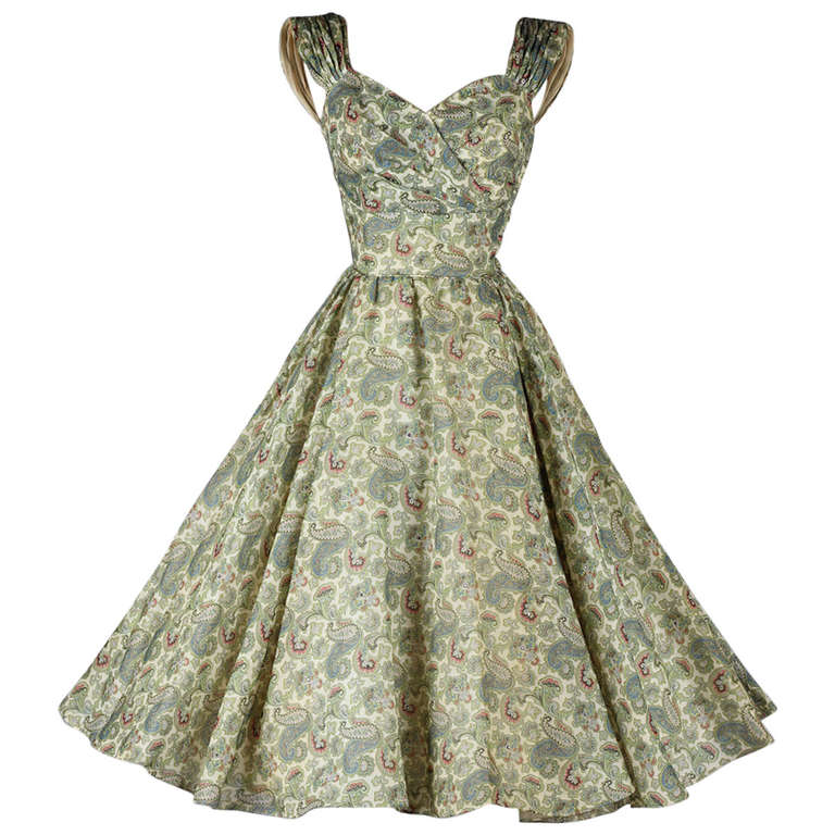 Vintage 1950
s Paisley Organza Rhinestone Dress