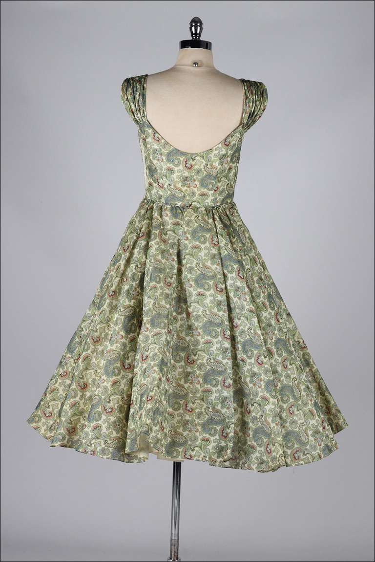 Vintage 1950's Paisley Organza Rhinestone Dress 2
