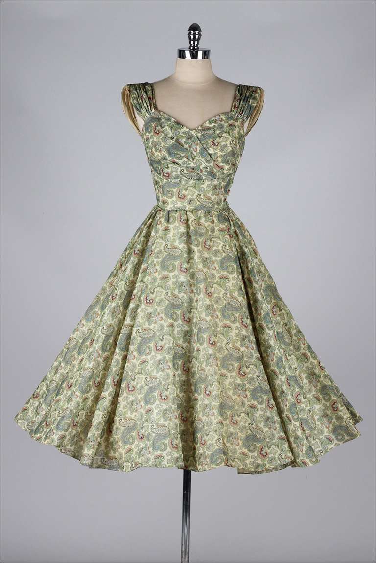 Vintage 1950's Paisley Organza Rhinestone Dress 3